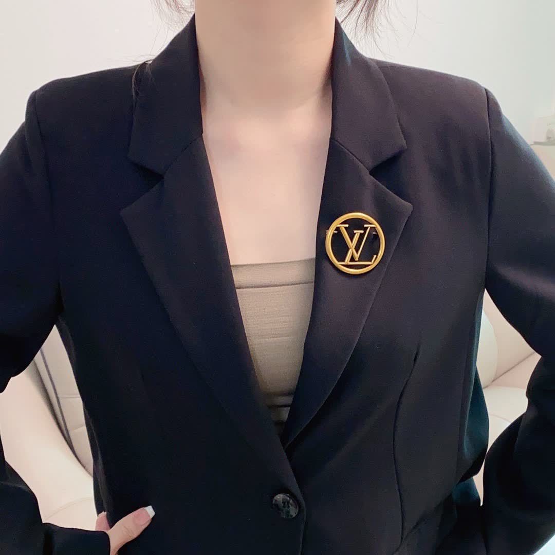 Louis Vuitton Gold Tone Logo Brooch